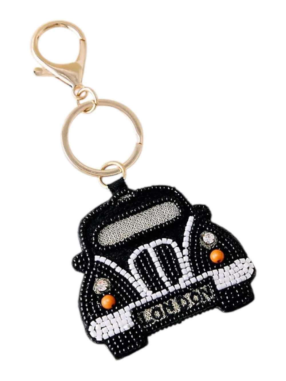 Anthropologie City Collection Beaded London Taxi Cab Bag Charm Black White NWT
